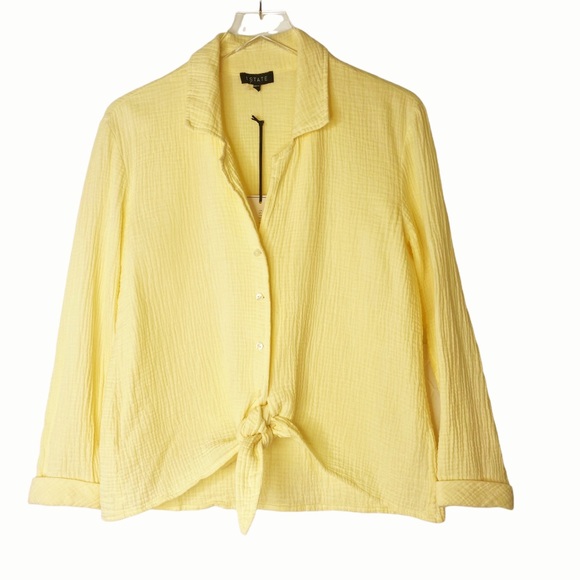 NWT 1. State Gauze Button Down Front Tie Butter Yellow Crop Small - Picture 3 of 7